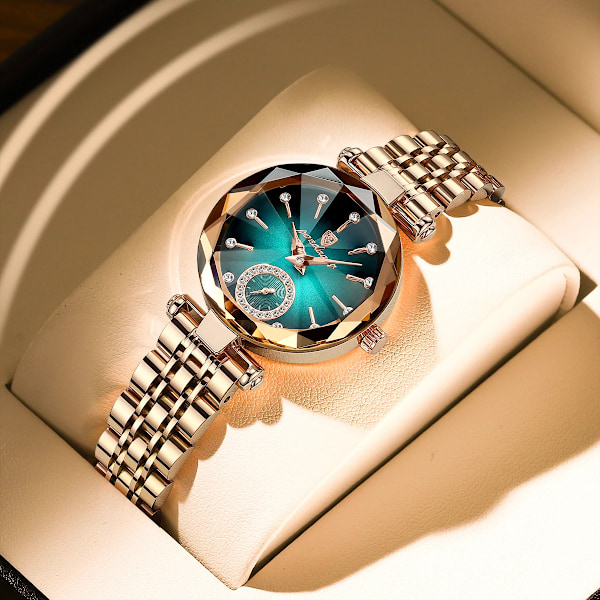POEDAGAR Ylellinen kello, huippumerkki, muoti, vedenpitävä, ruostumaton teräs, timantti, naisten kvartsikello, Montre Femme Beautiful Blue Green