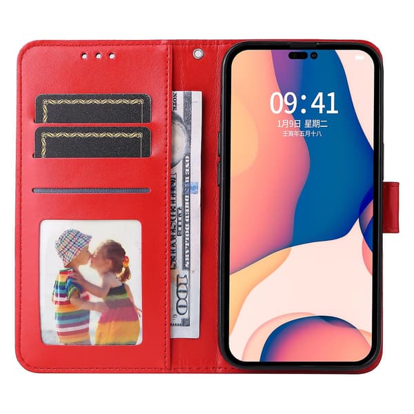Læder telefoncover til iPhone 14 Pro Max Red