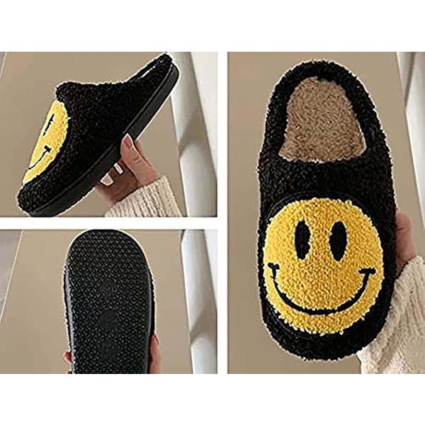 Dam herr smiley face plysch fluffiga tofflor memory foam B 11-12women/9-10 men