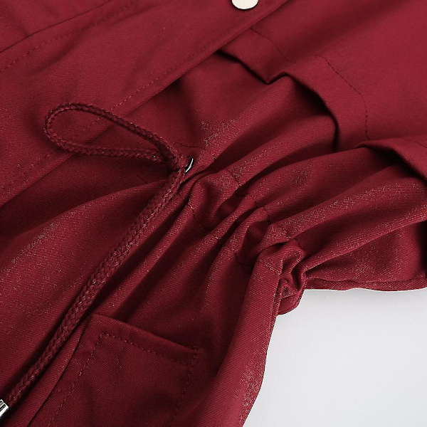 Dame Safari Militærjakke med Lynlås og Hætte med Snøre Wine Red 2XL