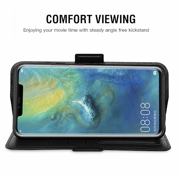 Mobiltelefondeksel i bokstil med magnetisk lukking, stativfunksjon og kortspor, kompatibel med Huawei Mate 20 Pro