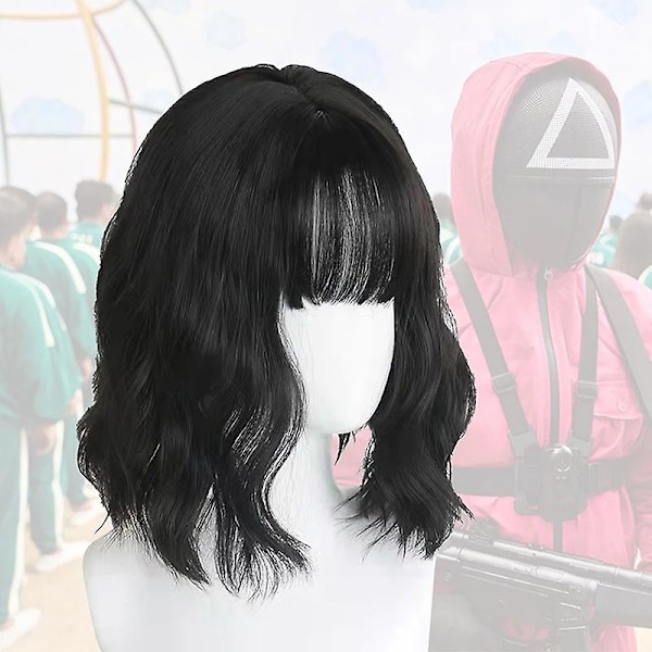 Squid Game Cosplay Peruukki 067 Kang Sae Byeok Musta Lyhyt Kihara Tukka Tytöille
