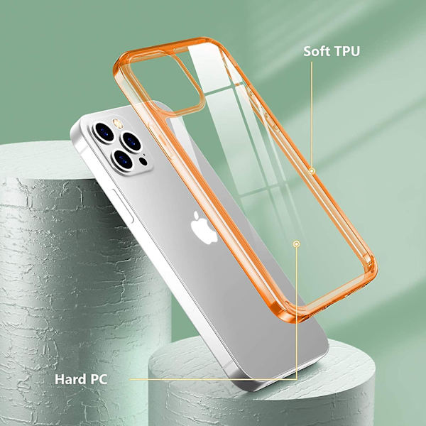 Kirkas suojakuori yhteensopiva iPhone 12 -kuoren/yhteensopiva iPhone 12 Pro -kuoren kanssa Orange