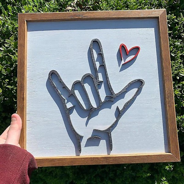 Jeg Elsker Deg Tegnspråk Treskilt Kreative Håndverk Veggkunst Hengende Ornament For Hjem Stue