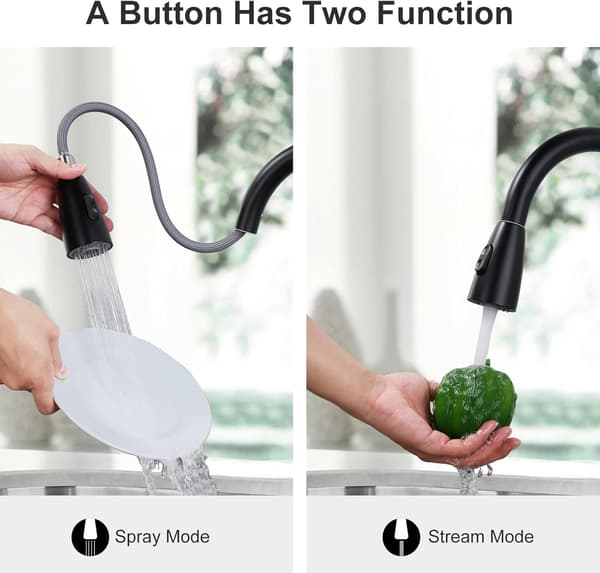 [LCS]Black kitchen faucet, mixer with pull-out spray head, two spray modes, high spout, corrosion resistant.