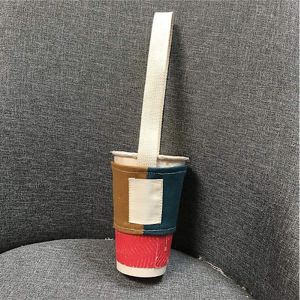 Färgkontrastskarvning Mjölktepåse Färgmatchande Mode Handhållen Koppskydd Mjölkte Liten Ficka Dryckespåse Kaffe Coffee blue