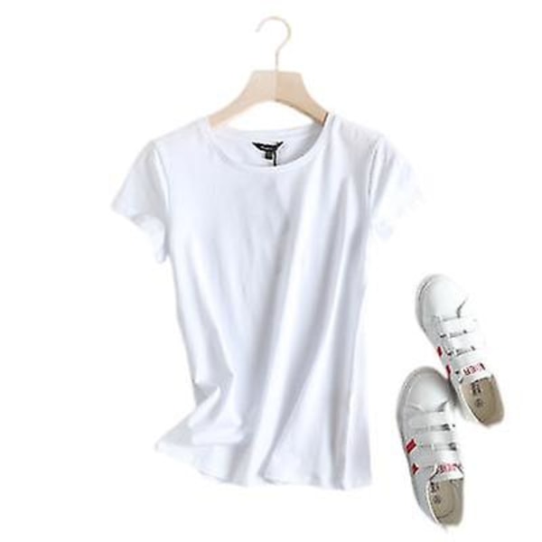 Ny enfärgad Basic rundhalsad smal kortärmad t-shirt dam White L
