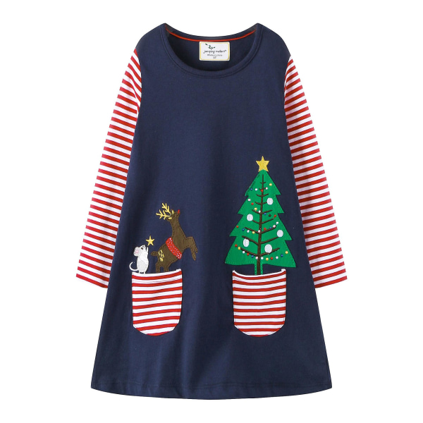 Julklänningar Baby Klänning Bomull Långärmad Applikation Barnklänningar 120cm
