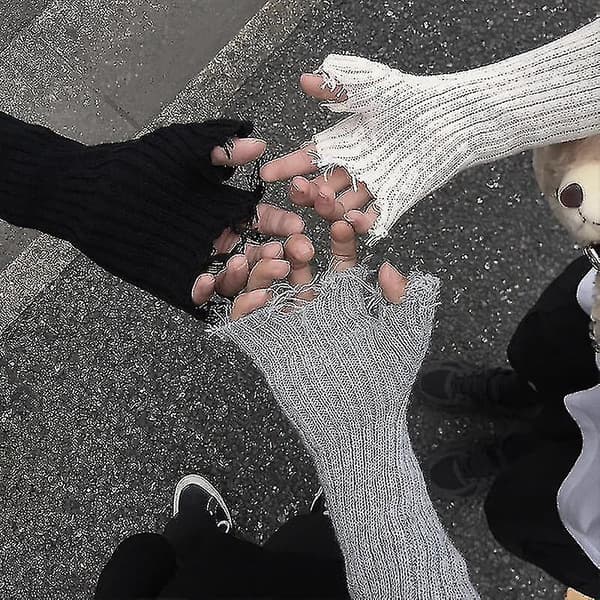 [LCS] Trasiga Punk Unisex Fingerlösa Muddstickade Handskar gray