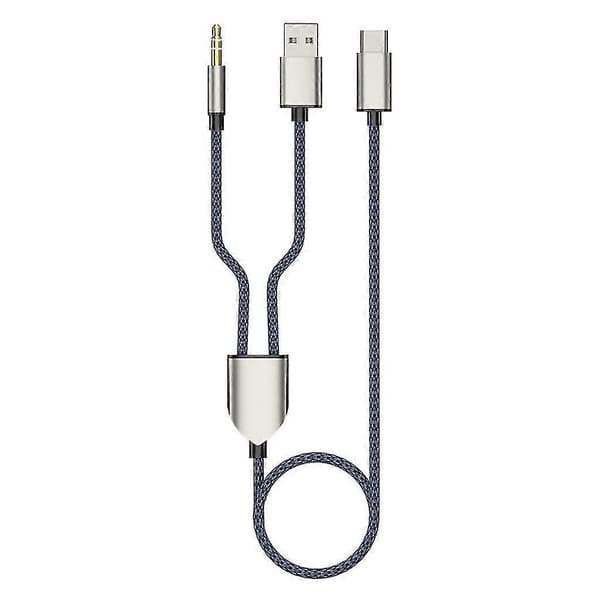 1 Split 2 Type C til Usb A 3.5mm Aux Kabel Stereo Hifi Lyd For Bilhøyttalere Blue