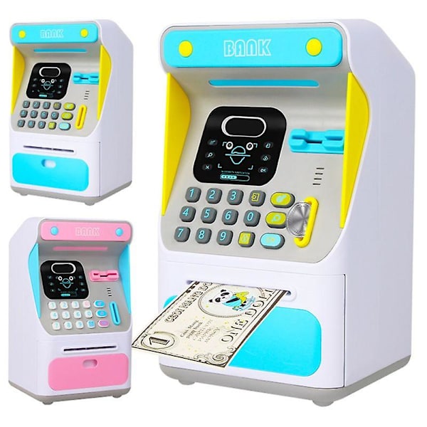 Jars Mini Atm Sparebøsse Sparegriser Penger Med Elektronisk Lås Ansiktsgjenkjenning Auto Scroll Papirpenger Blue