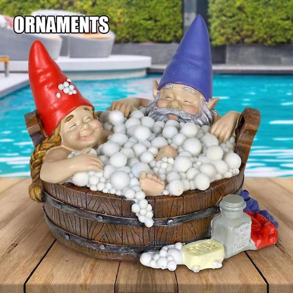 Tidsboble Badekar Nisser Statue Ornament Håndlaget Solar Resin Bade Dverg Dekor Lys Lampe For