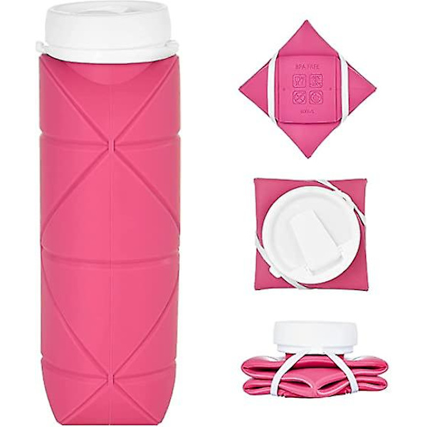 Hopfällbara vattenflaskor, läckagesäker återanvändbar resevattenflaska pink