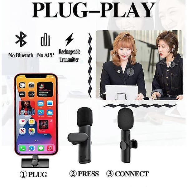 Bluetooth Mini Mikrofon Trådløs Lavalier Støjreducerende Mikrofon til iPhone / iPad, med 8-bens Modtager & Not Specified Dual Microphones