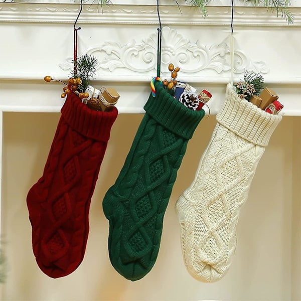 3 st Stickade Julstrumpor Jultomte Presenthållare Jul Väggdekorationer Ornament