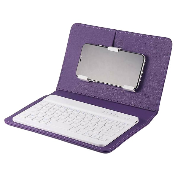 Mini Kannettava Langaton Bluetooth-näppäimistö Nahkakotelolla Älypuhelimelle Purple