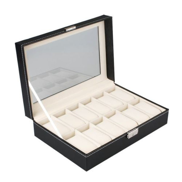 Klockställ / box / fodral Svart klockförvaringsfodral med lås (1