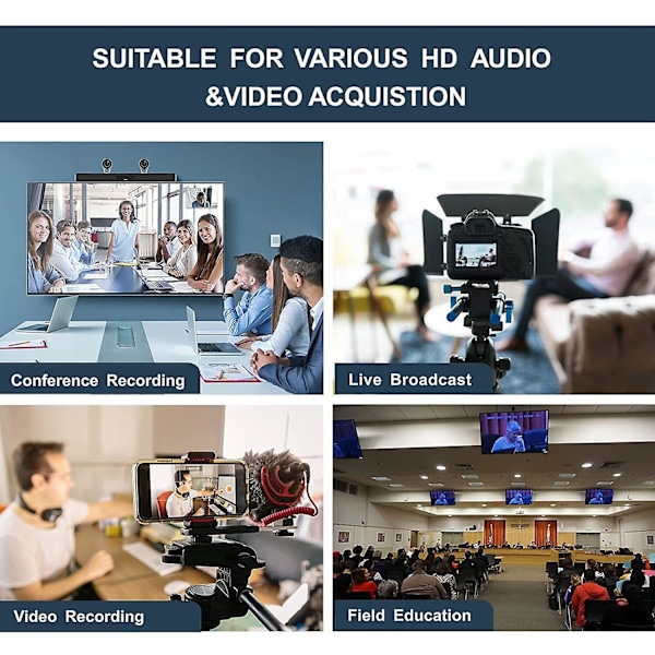 Oppgradert Versjon HDMI Capture Card USB 2.0 Audio Video Capture Card USB til HDMI HD 4K 1080p 30fps
