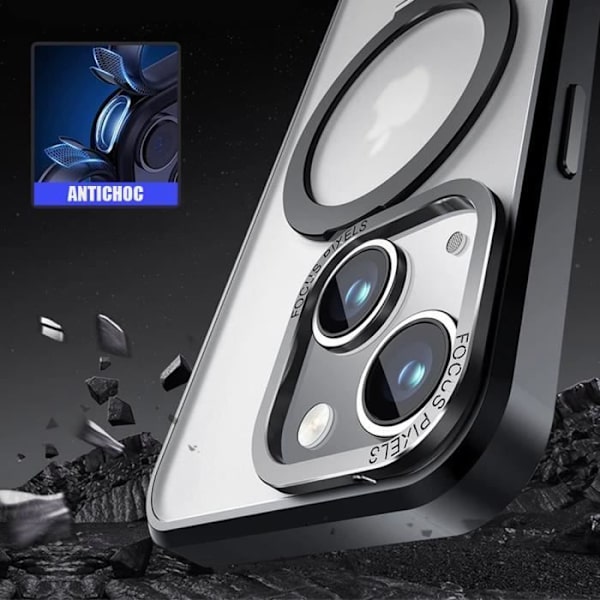 [LCS]Cover - BOOLING - til iPhone 15 Plus - Stødabsorberende - Magnetisk ringstøtte - Sort Svart