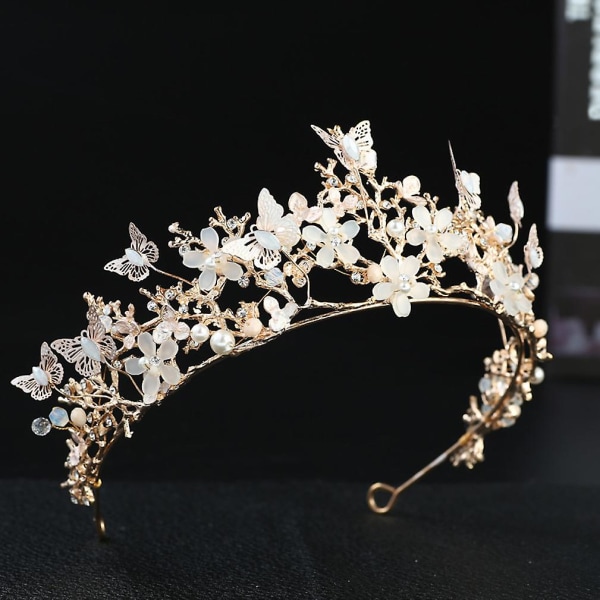 Butterfly Gold Crown Huvudbonad Brud Bröllop Prinsessan Diadem