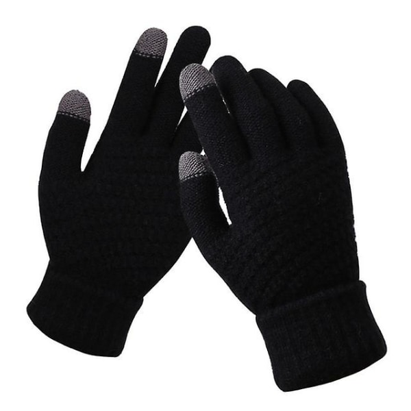 Vinter Pekskärmshandskar Tjocka Varma Stickade Stretchhandskar Imitationsull Fullfingerhandskar för Utomhusskidåkning
