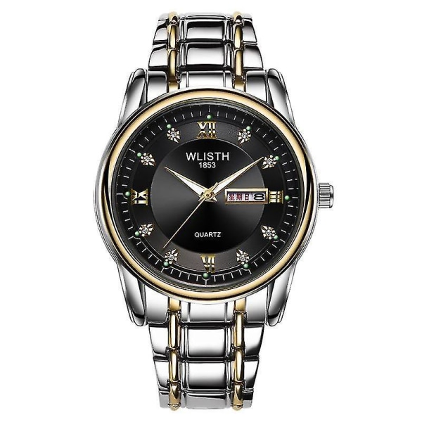 WLISTH Men Full Steel Belt Quartz Watch Business Luminous Waterproof Calendar C