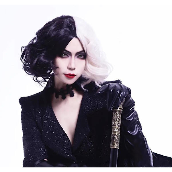 Cruella De Vil Halv Svart Og Halv Hvit Parykk For Kvinner Halloween Fest Cosplay Parykker