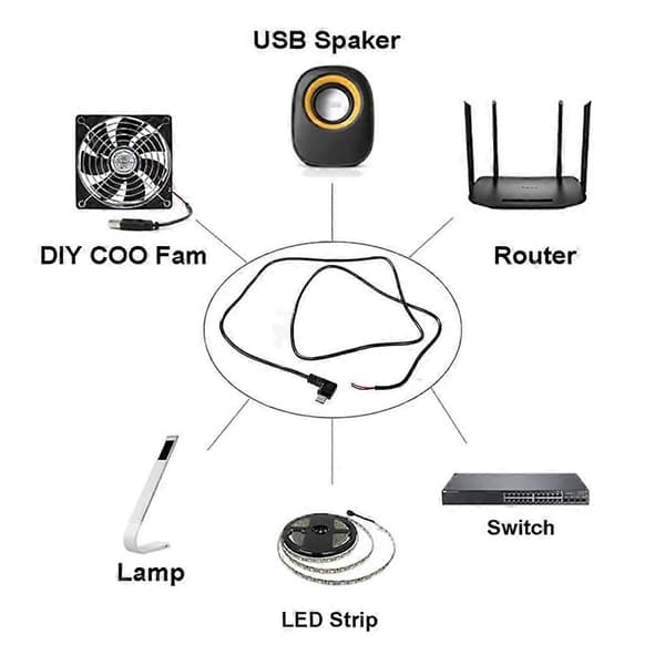 [LCS] USB C hane till 2-polig strömkabel Typ C öppen ände pigtail-kabel 5V 3A [Db] 2m 2m Elbow