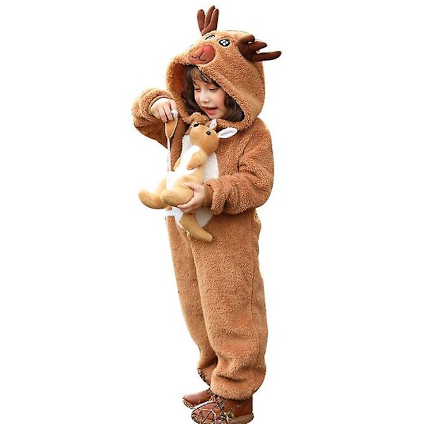 Unisex Børn 1-delt Varmt Rensdyr Julepyjamas Rollespil Dyrekostume XL