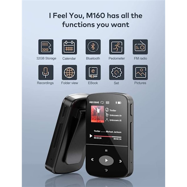 Bluetooth 4.1 MP3-afspiller Sportsmusik 32GB Tabfrit Lyd HiFi