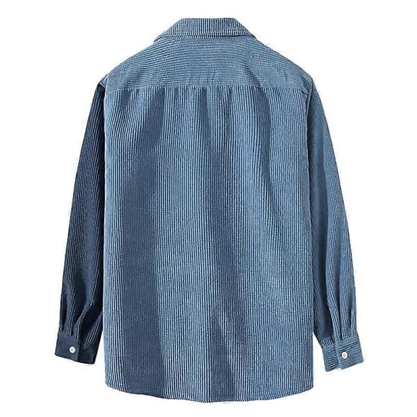 [LCS]Herre Shacket Patchwork Langærmede Knap-ned Fløjls Skjorter Kompatibel med Mænd Blue XL