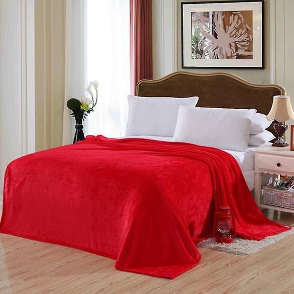 [LCS] Fire årstider teppe Korallfleece ensfarget fleeceteppe Mykt hjemmeteppe red 180x200cm