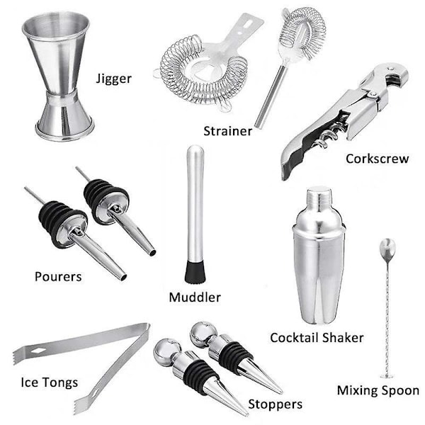 10 st 750ml Cocktail Shaker Mixer Drink Set i Rostfritt Stål Bart
