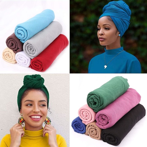 Huvudscarf stretch jersey turban extra lång ultra mjuk Denim blue