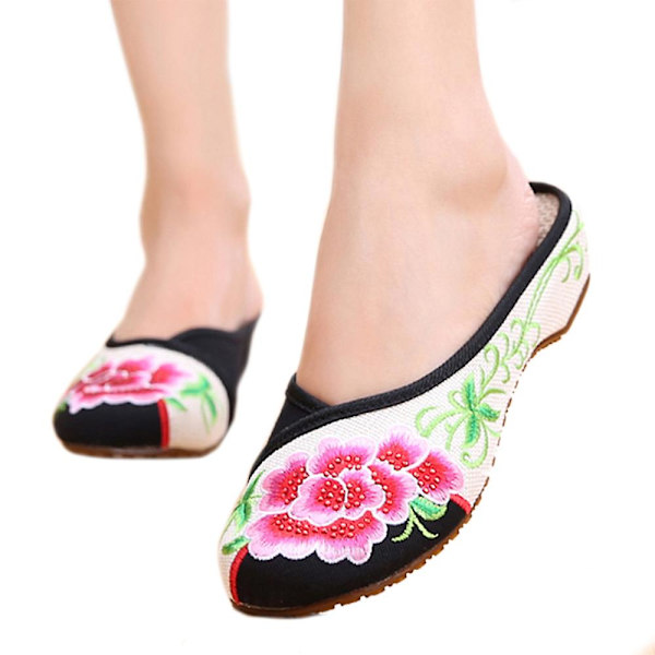 Sommer Old Beijing stofsko broderede sko slipsole mellem black 2