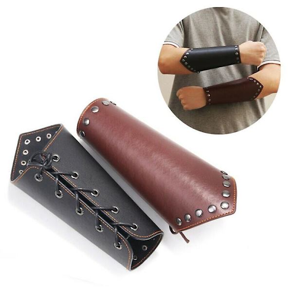 Armbånd Lær Punk Bredt Bueskyting Armbeskytter Viking Armbeskytter Hanske Armbånd black