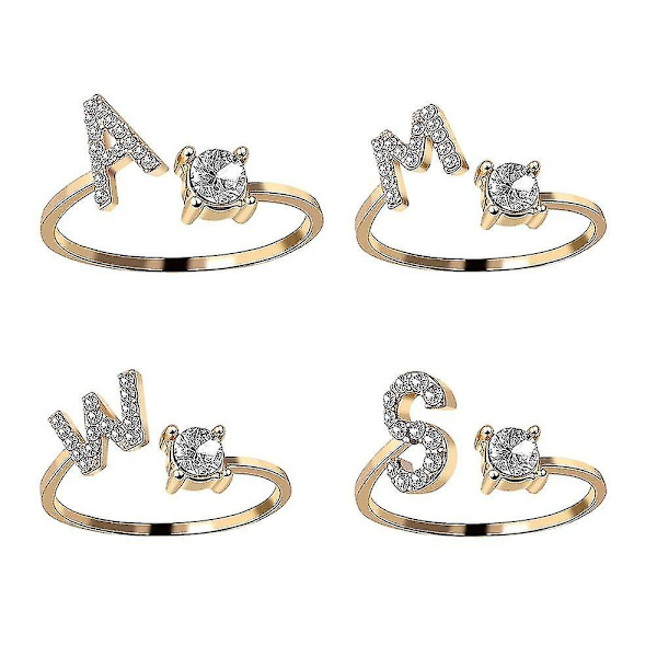A-z Bokstav Guld Färg Metall Justerbar Öppningsring, Initialer Namn Alfabet Gold Color A