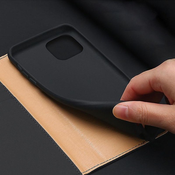 Phone 12 Skal Läderfodral, Anti-fall och Stöttåligt Black