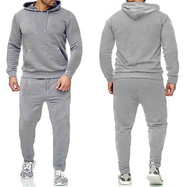 2-delat set Träningsset för män Casual Sportbyxor Topp Träningsdräkt Hoodie Set Light Grey