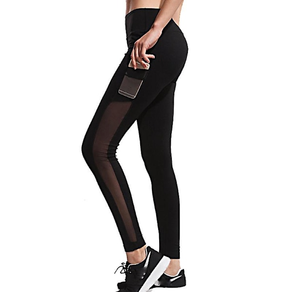 Andningsbara Yoga Sport Leggings för Kvinnor, Tights Mesh Fitness Snabbtorkande Elastiska Löparbyxor Med S