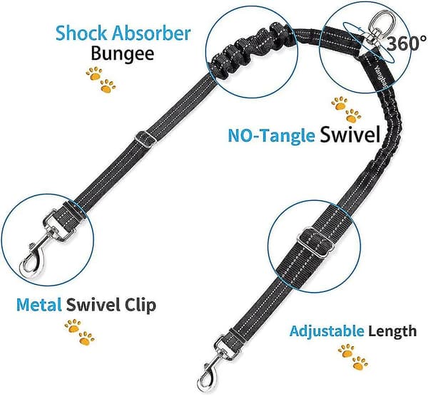 [LCS] Double leash, adjustable and 360 rotatable, dog leash for 2 dogs, reflective elastic leash, for small, medium and large dogs Hy