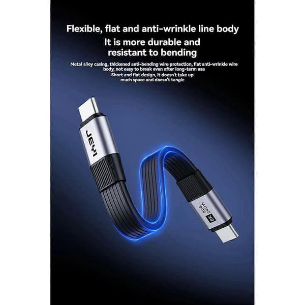 JEYI Dubbel Typ-C Ultralång Kabel USB4 V2.0 80 Gbps Fullfjädrad Platt Kopparkärnkabel Dataöverföring Snabbladdningskabel