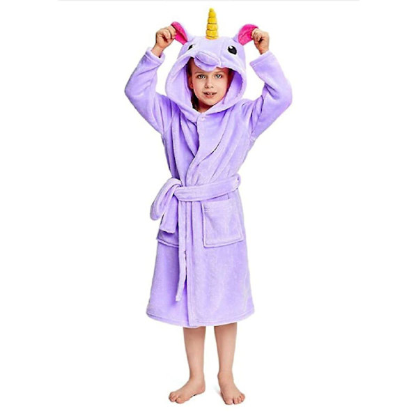 Reedca Piger Enhjørning Morgenkåbe Blød Hætte Badekåbe Nattøj Loungewear Gaver Til Piger Småbørn Børn Lilla Enhjørning 3-4 Years