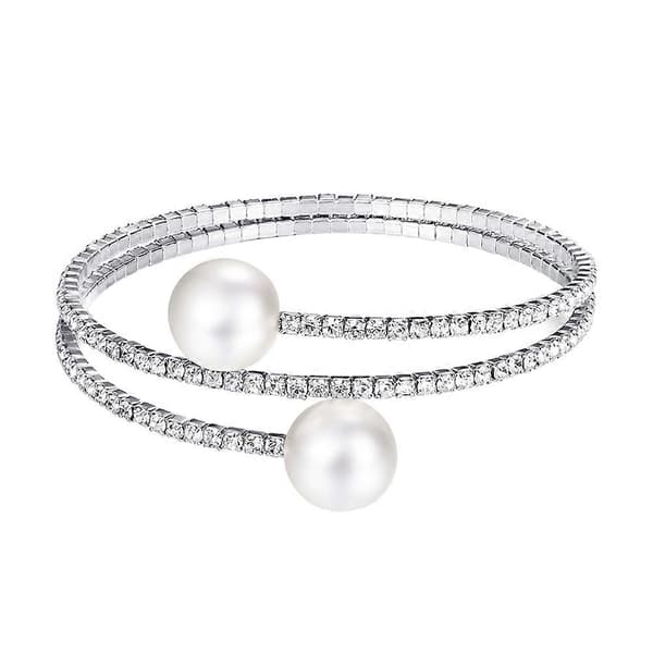 Smykker Rhinestone Perlearmbånd til kvinder 2 stk. Sølv Elegant Armbånd