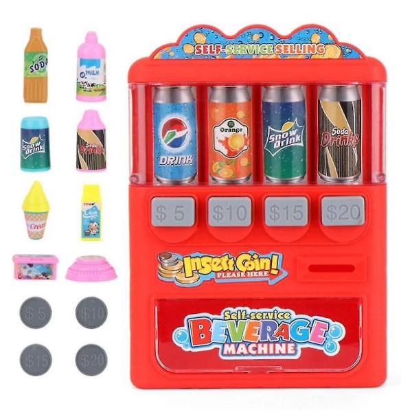 Varuautomat för barn Dryckesmaskin Leksak Myntstyrt Fun Play House (röd)