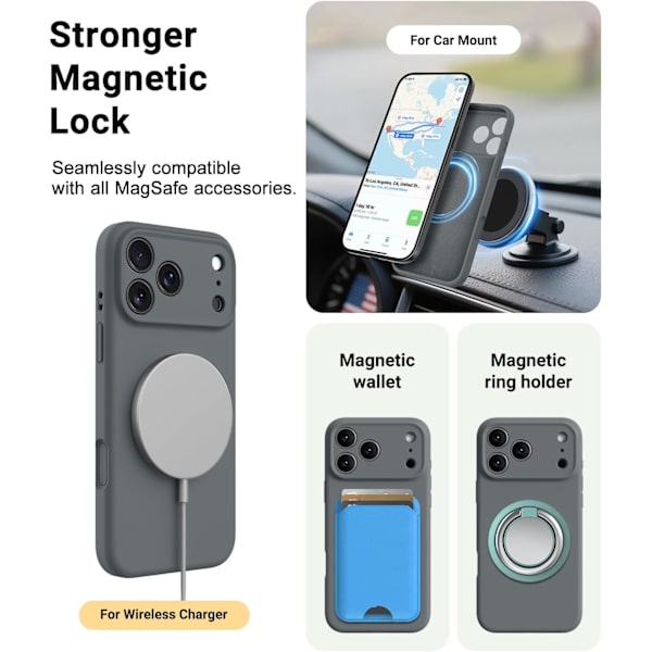 [LCS] Magsafe Compatible Ultra-Thin Case for iPhone 17 Pro Max - Soft Silicone iPhone 17 Pro Max iPhone 17 Pro Max Gris anthracite