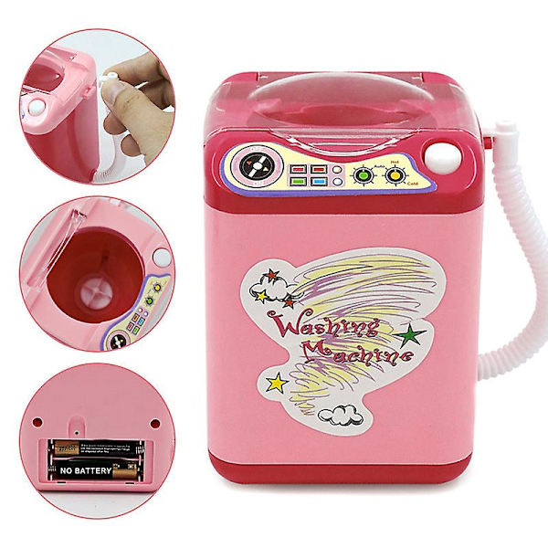 Mini Multifunktionell Leksak Tvättmaskin för Barn Skönhetssvampar Borstar Tvättmaskin Rose Red
