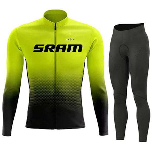 SRAM Pro Syksy Pyöräilypaita Setti Pyöräilyurheiluvaatteet Puku MTB Uniform Ropa Ciclismo Maantiepyörä Vaatteet Bicicleta Pitkät Bib-housut Oranssi L Orange
