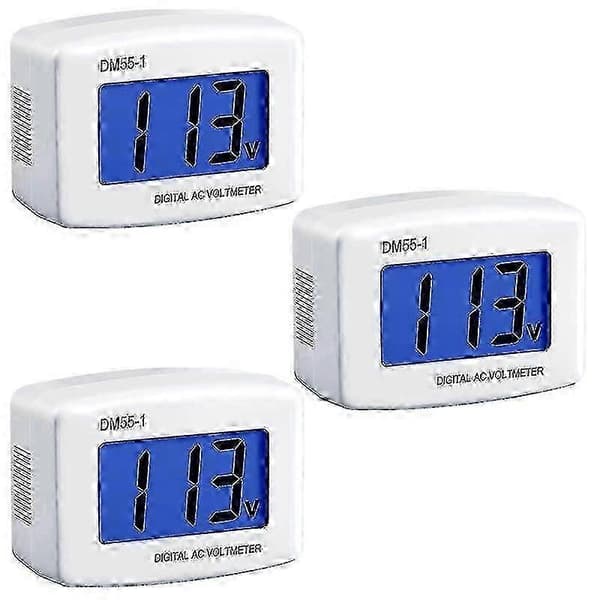 3 stk AC 80-300V LCD Digital Voltmeter Spenningsmåler DM55-1 White