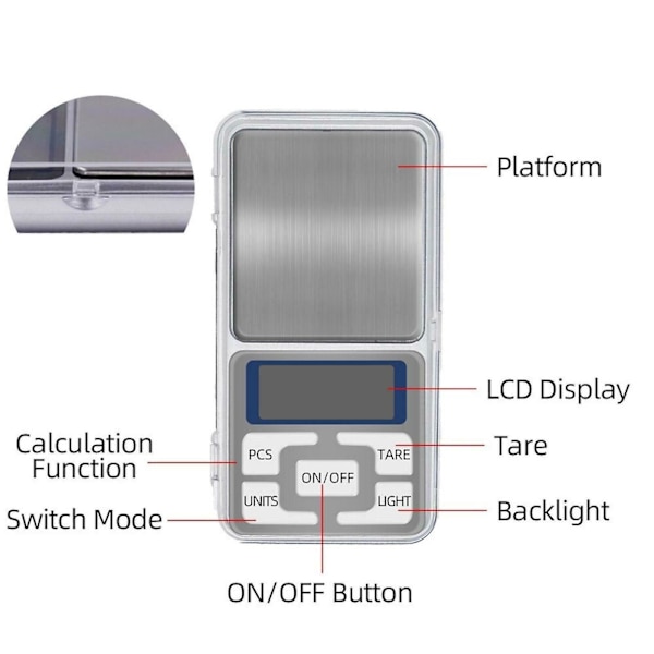 Taskukokoinen digitaalinen vaaka koruille kullan punnitukseen Mini LCD keittiö 0,1g 500g grammaa